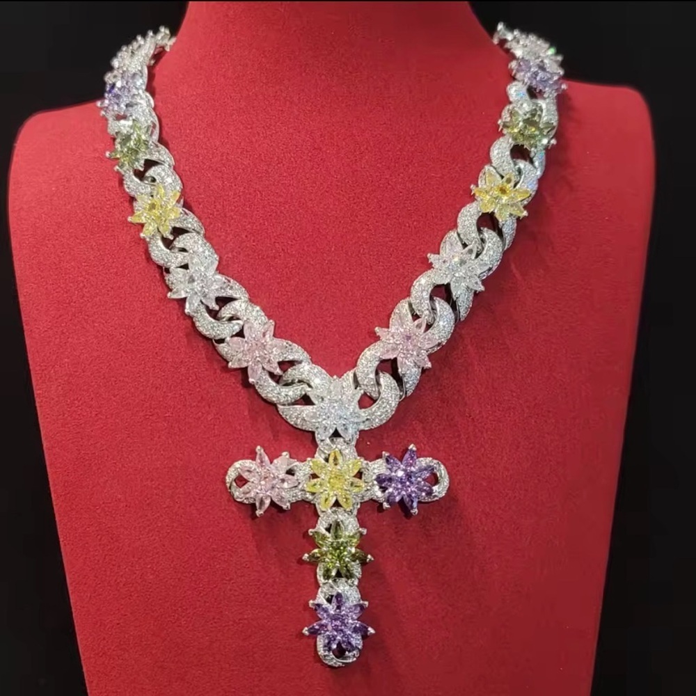 Multicolor Gemstone Cross Pendant Necklace - Women Jewelry 18invh